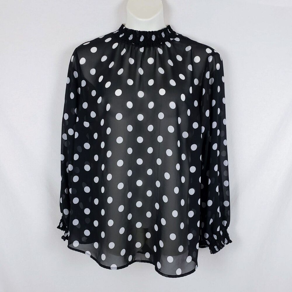 Torrid Polka Dot Sheer Blouse Womens 3X Smocked Neck Parisian Classic Retro - Picture 2 of 8